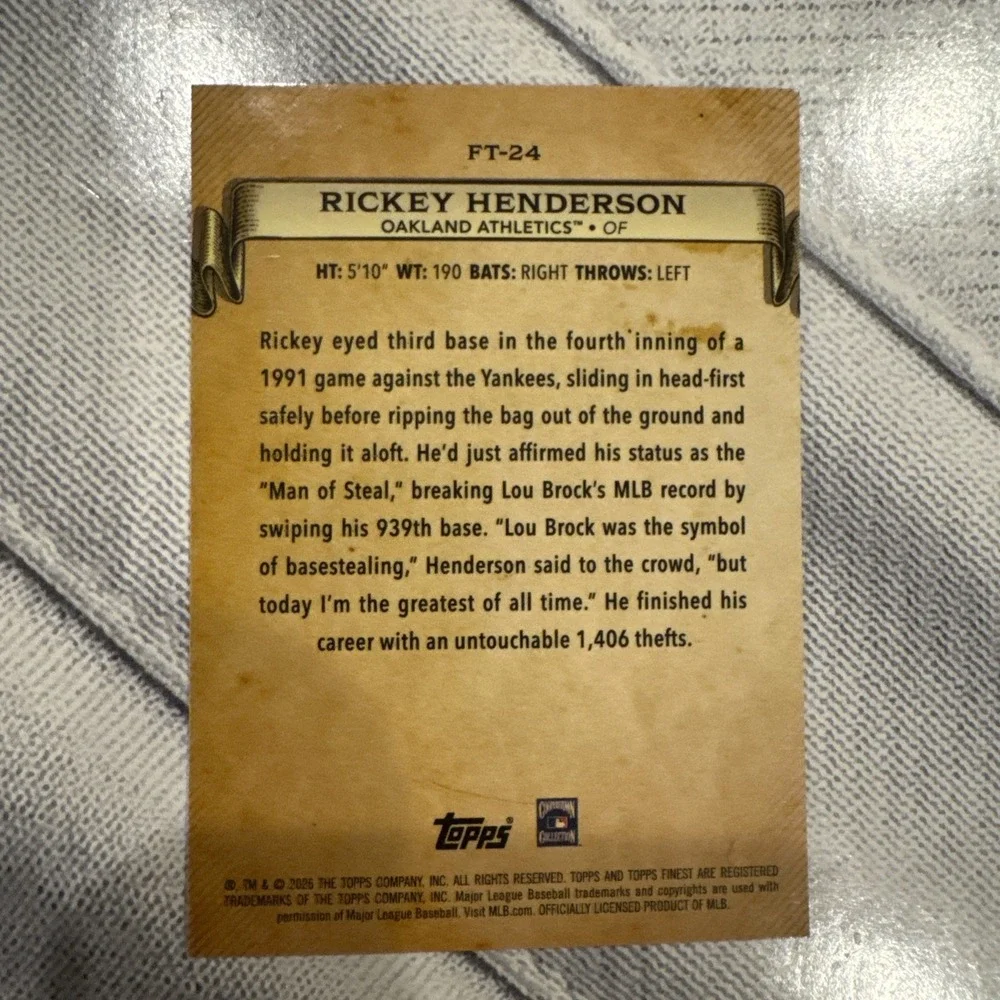 2026 Topps Finest Timelines Rickey Henderson FT-24 Baseball Card